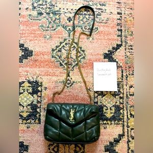 GUC YSL/Saint Laurent Lambskin Toy Puffer in dark green. No blemishes.